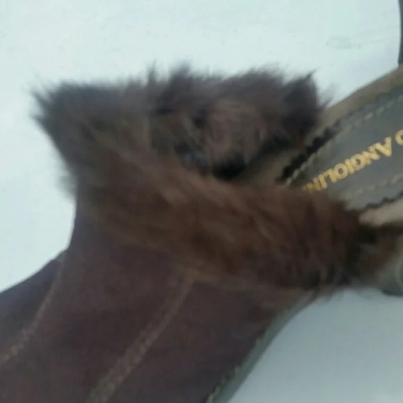 Enzo Angiolini Brown Suede Fur Trimmed Clogs EUC - Picture 7 of 8